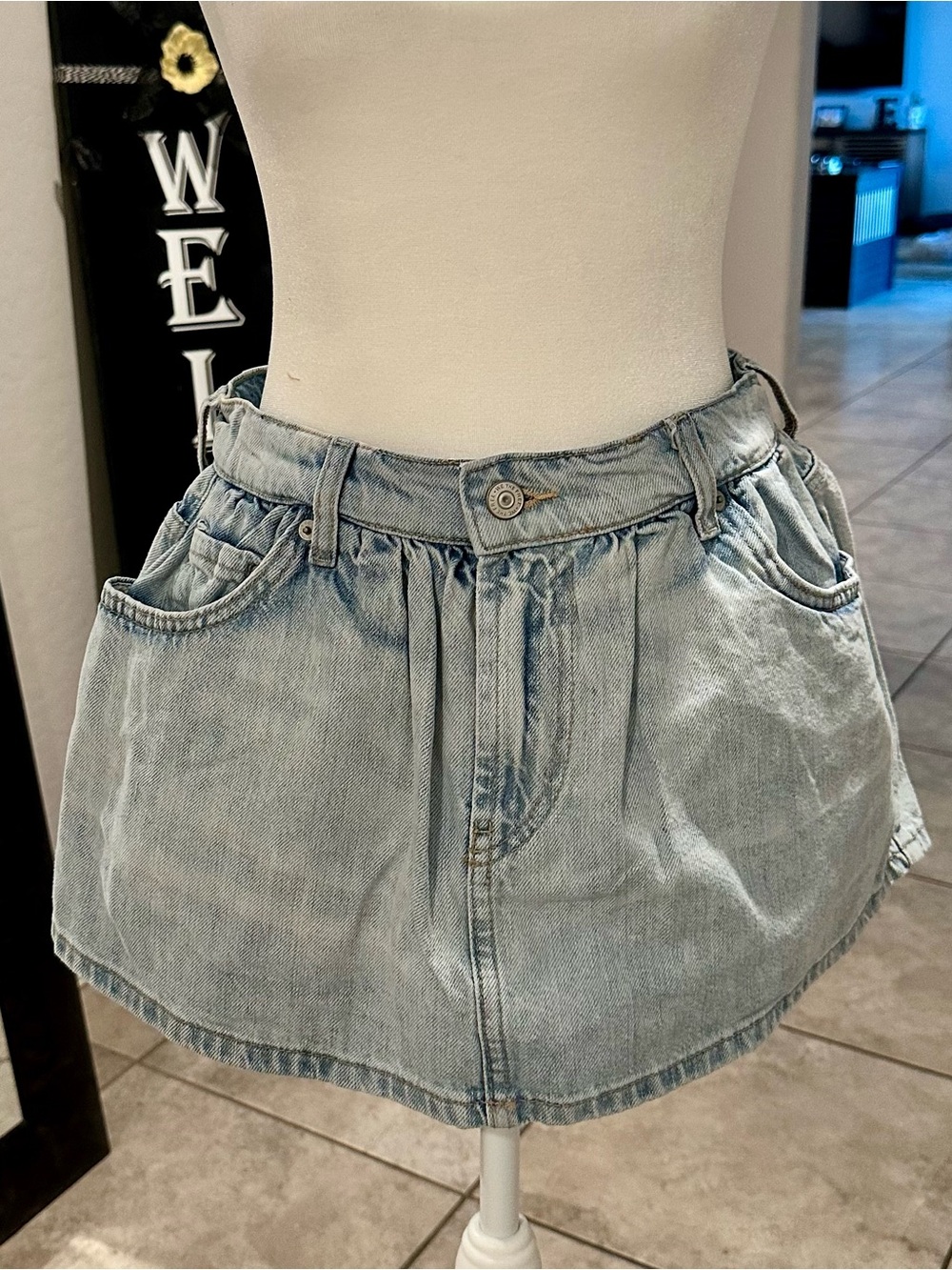 Free People- We The Free Light Wash Denim Mini Skirt in Faded Blue